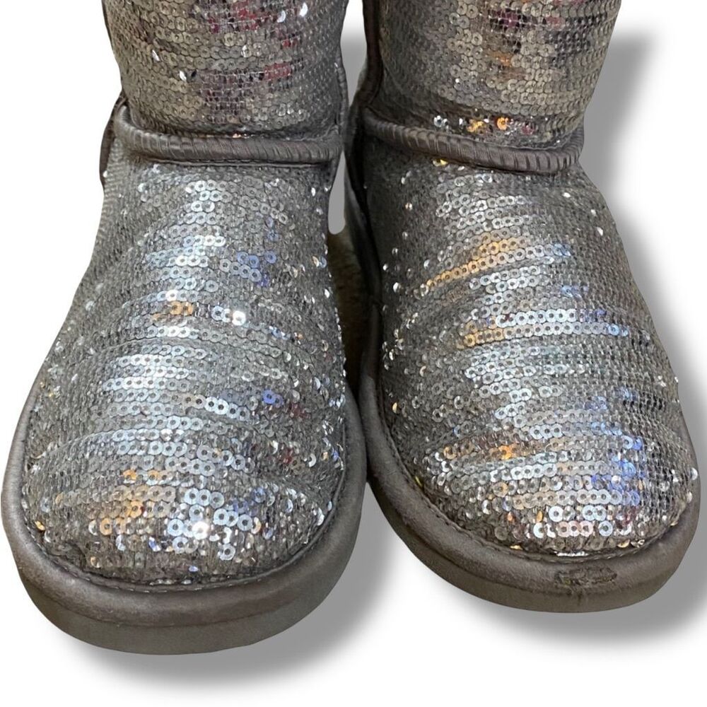 UGG Classic Short Silver Sequin Sparkle Boots - Picture 4 of 12